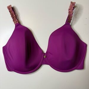 Natori Purple Underwire Bra with Lace Straps size 36 DDD GUC